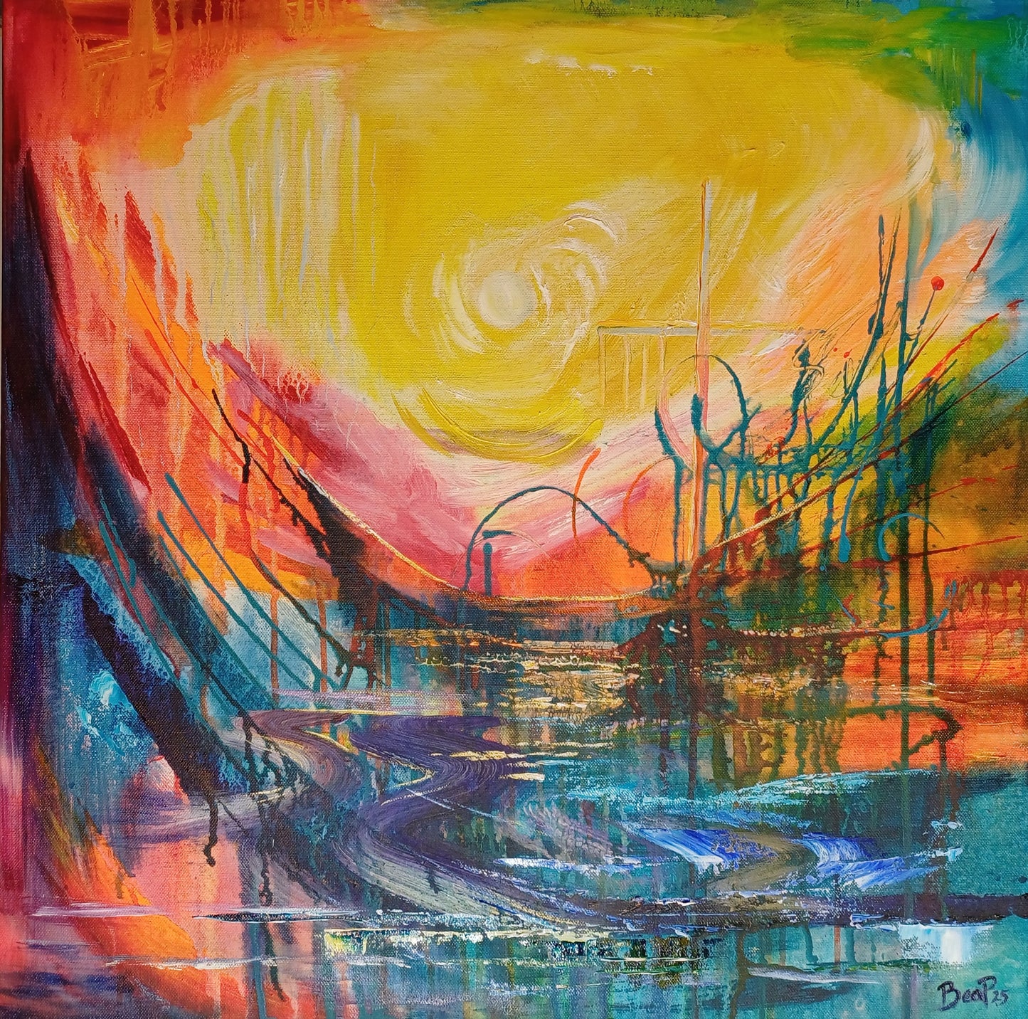 Sinking Junk - Painting in Oil on Canvas - 610mm x 610mm