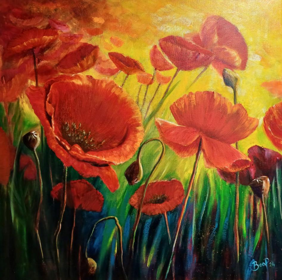 Red Field - Painting in Oil on Canvas - 610mm x 610mm