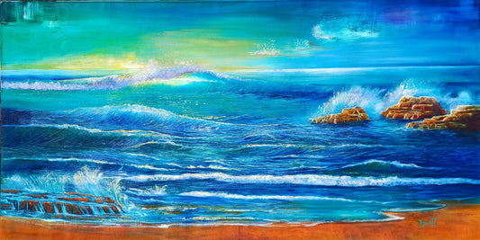 Breaking the Tide - Painting in Oil on Canvas - 830mm x 1645mm
