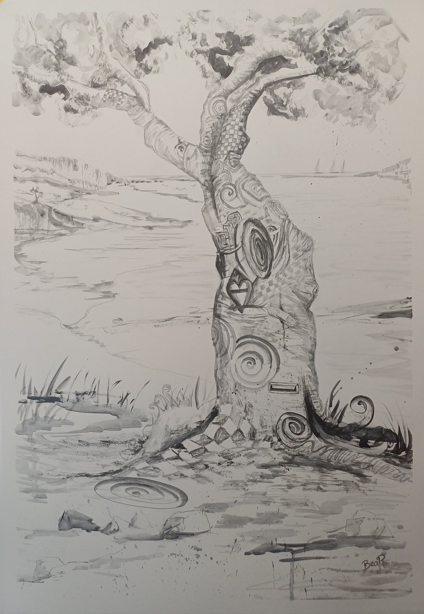 Checkered Mate Squiggly - Drawing in Graphite on Artists Quality Paper - 590mm x 840mm