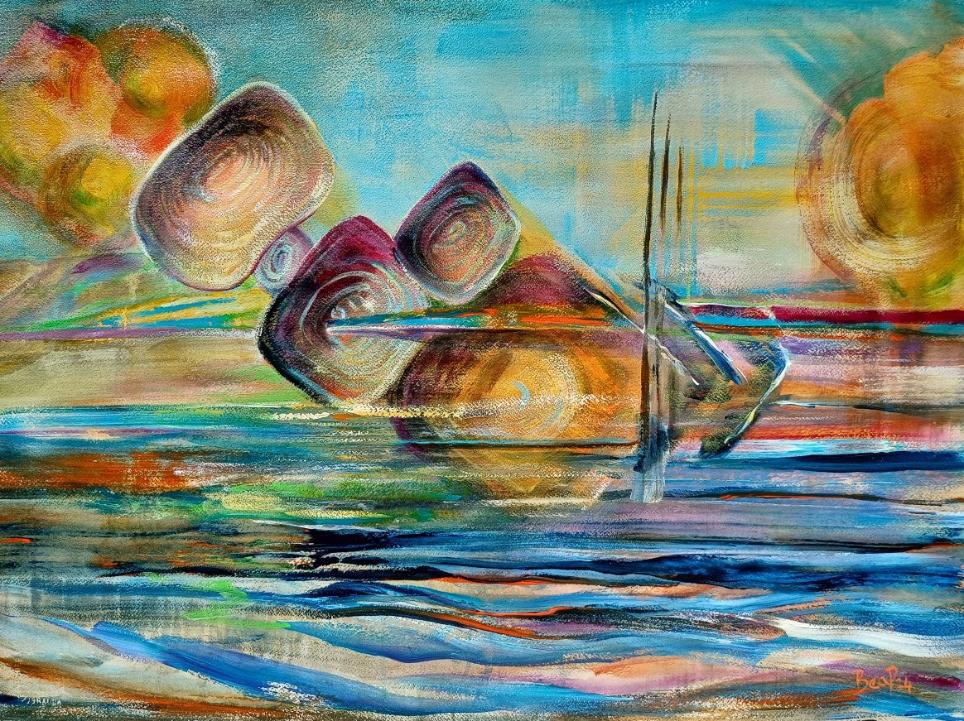 Skewered Debris - Painting in Mixed Media on Archers Cotton Rag Paper - 570mm x 760mm