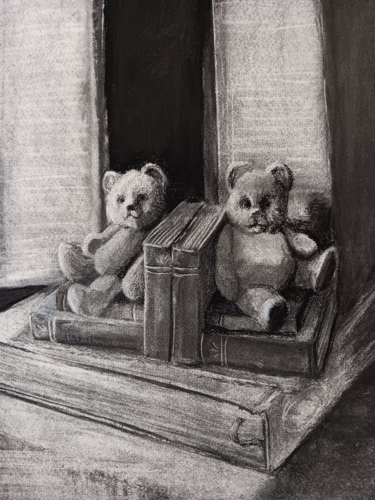 Teddy Friends - Drawing in Charcoal on Artists Quality Paper - 490mm x 440mm