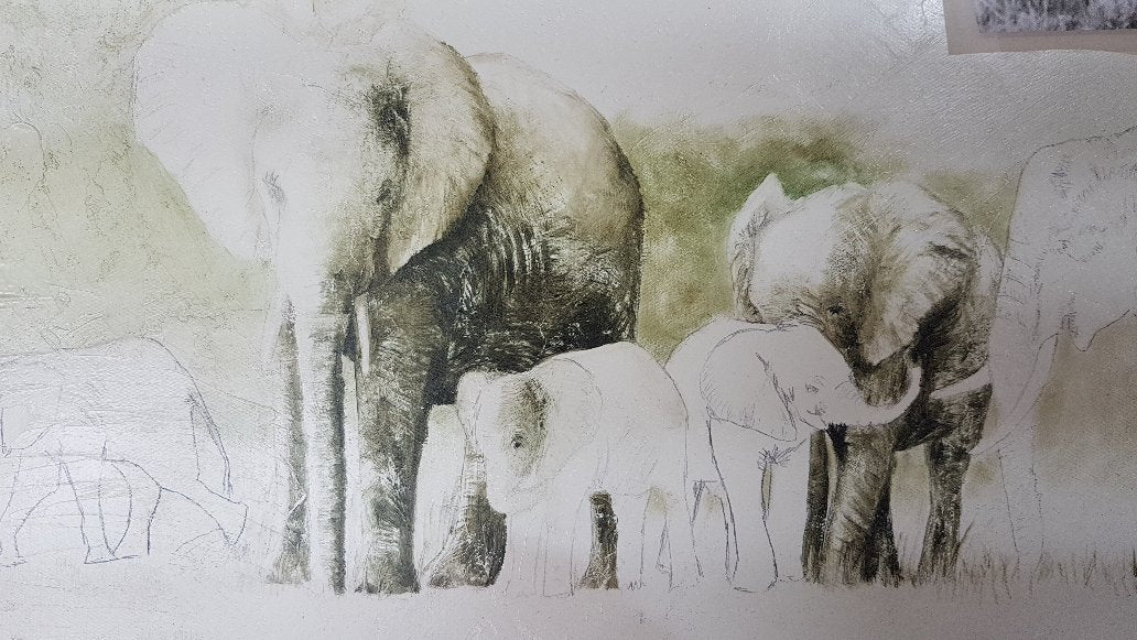 Elephant Migration - A5 Print of Work in progress 1